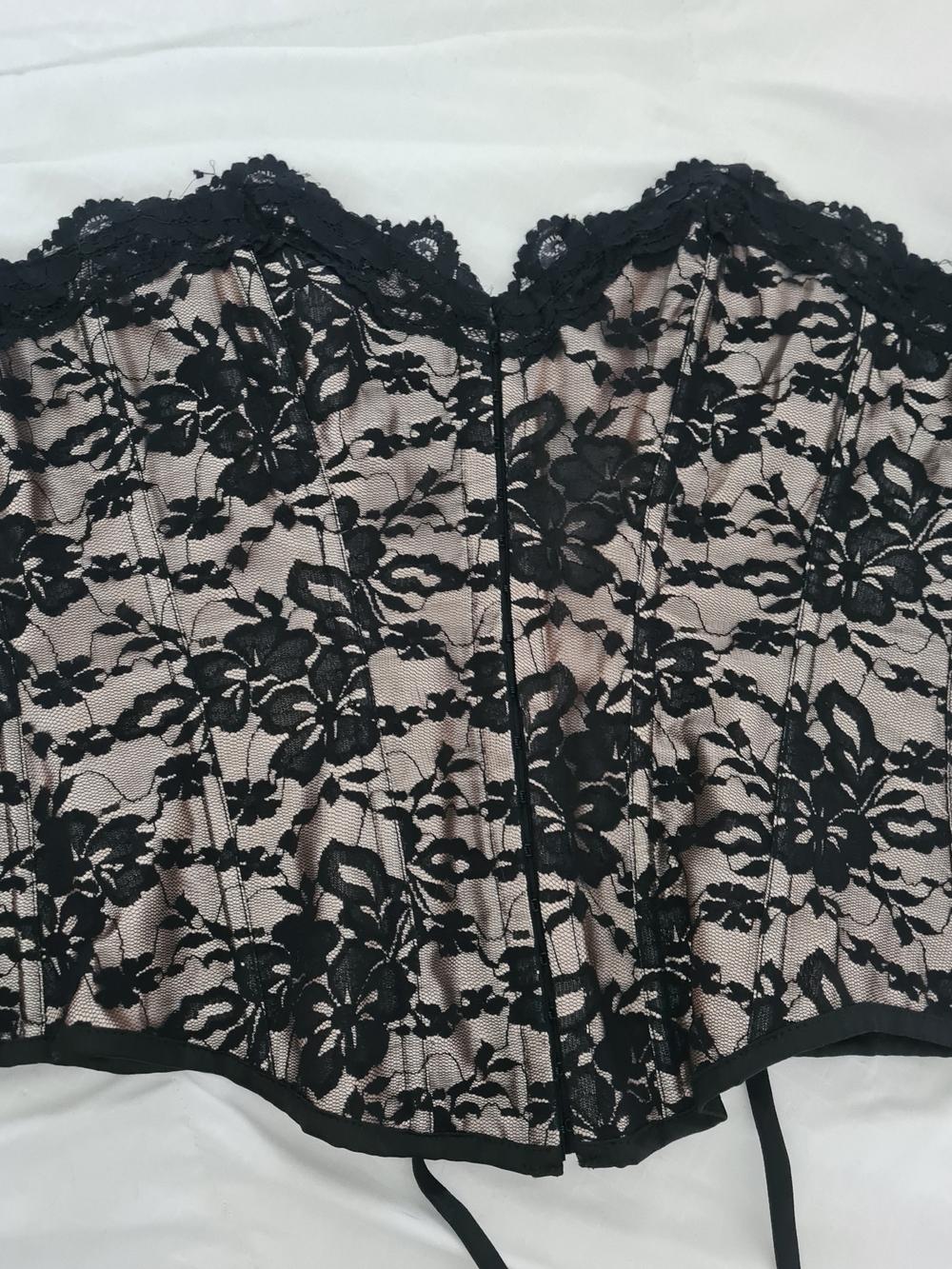 Black Floral Lace Over Nude Corset Bustier